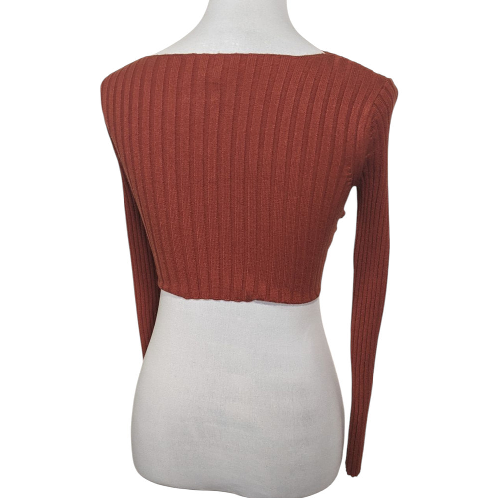 Urban Rib Knit Cut Out Long Sleeve Crop Top Cropped Rust Street Festival Small - Picture 2 of 6